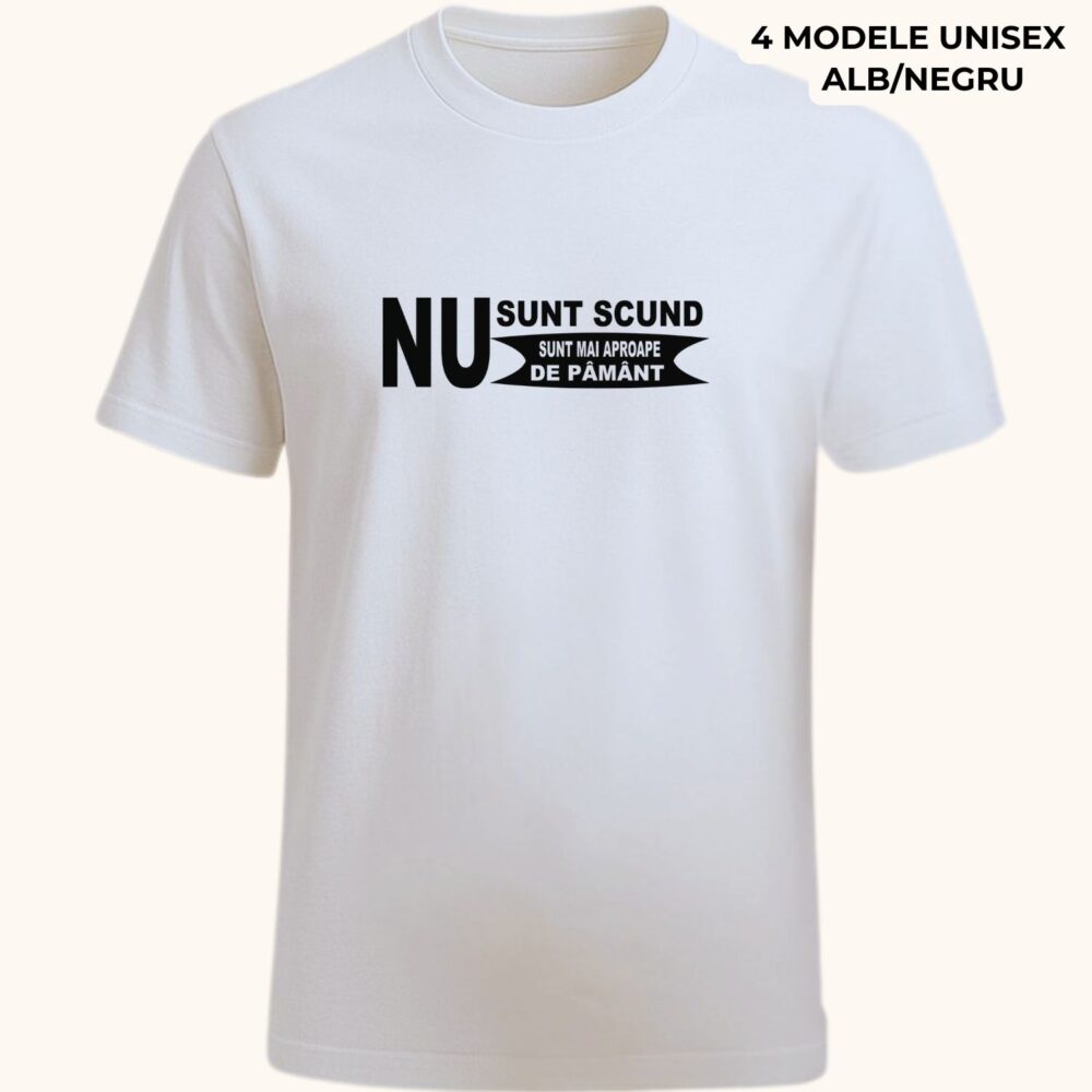 Tricou amuzant pentru persoane scunde alb personalizat cu mesaj „Nu sunt scund, sunt mai aproape de pământ”, cadou funny personalizat pentru orice ocazie