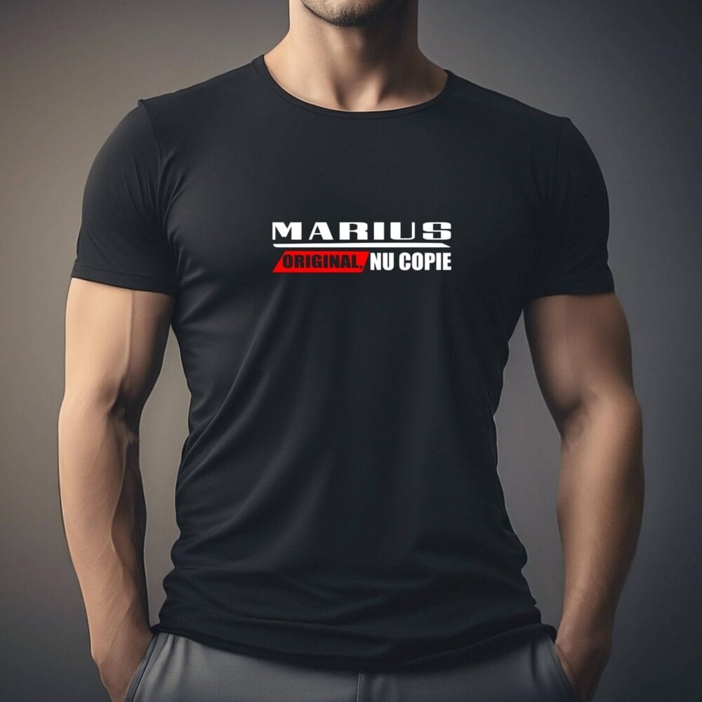 Tricou negru pentru bărbați personalizat cu numele Marius și mesajul Original, nu copie
