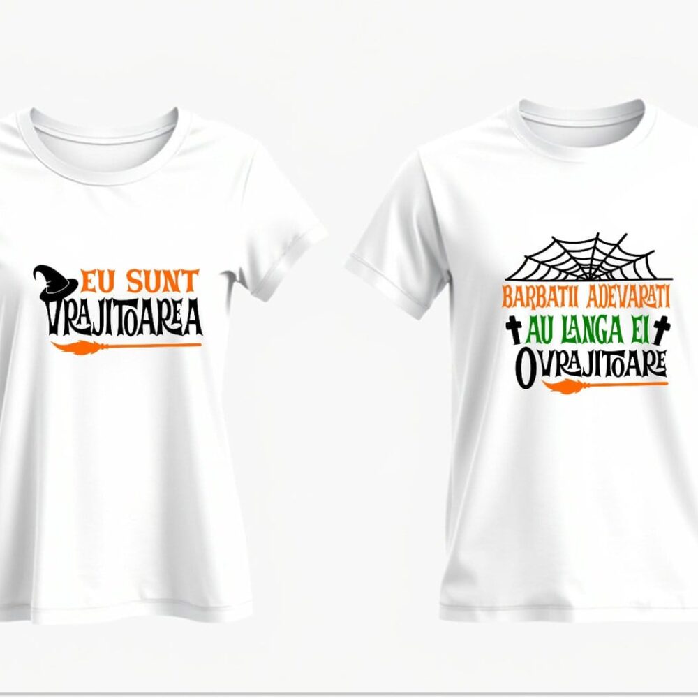 Tricouri tematice pentru cuplu – The Witch & Real Men Marry Witches - Cadoul personalizat perfect pentru Halloween