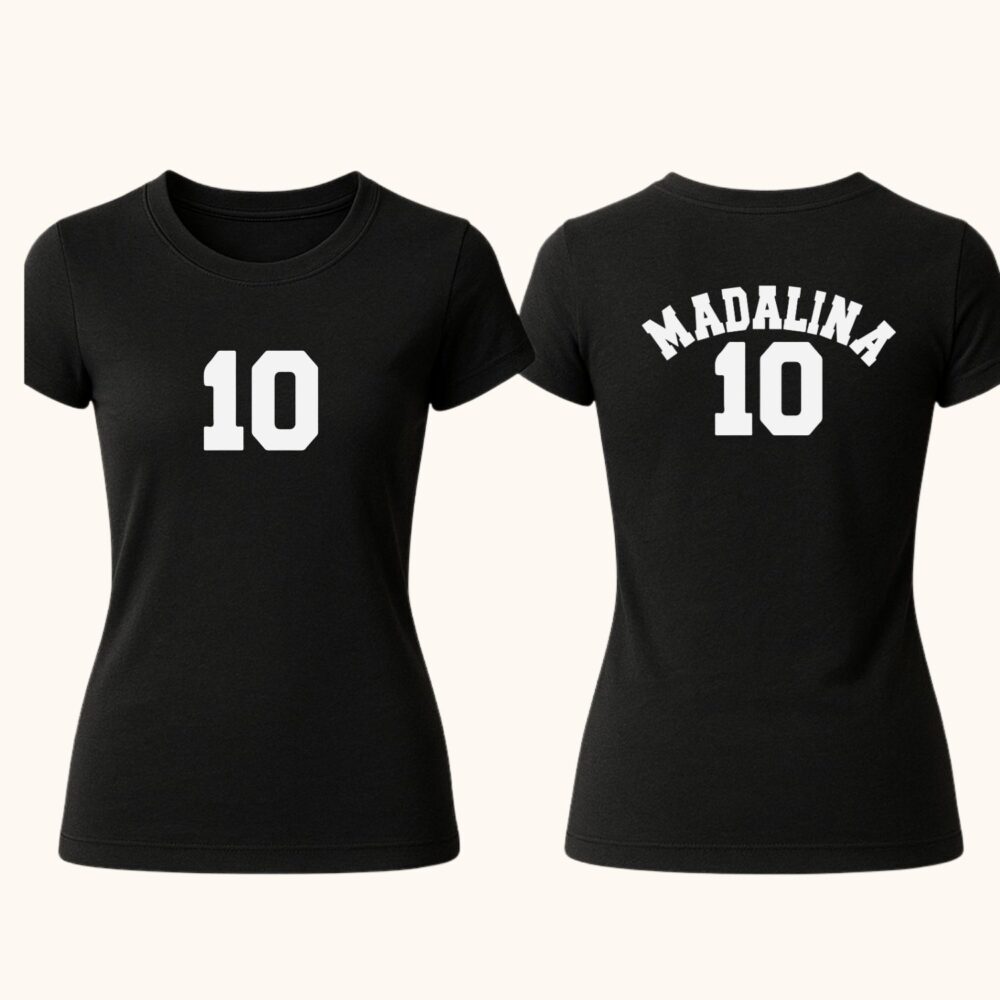 Tricou damă negru cu număr pe față și nume arcuit + număr pe spate