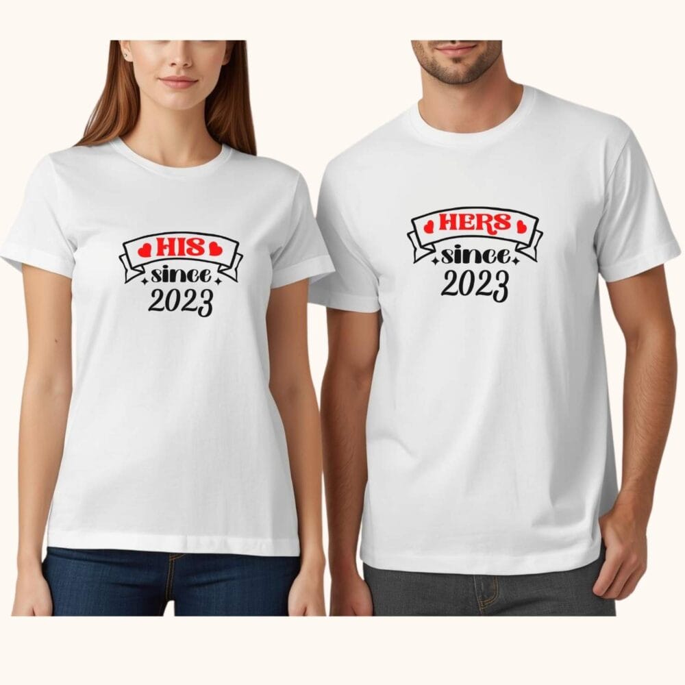 Set tricouri cuplu His Hers since anul, tricouri personalizate pentru iubit si iubita