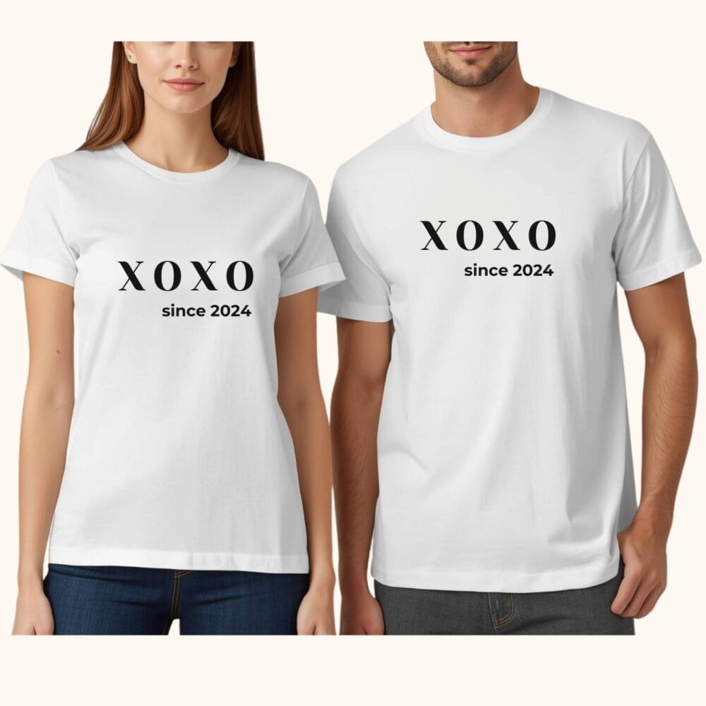 Set tricouri cuplu XOXO since, cadou romantic pentru cuplu cu anul relatiei