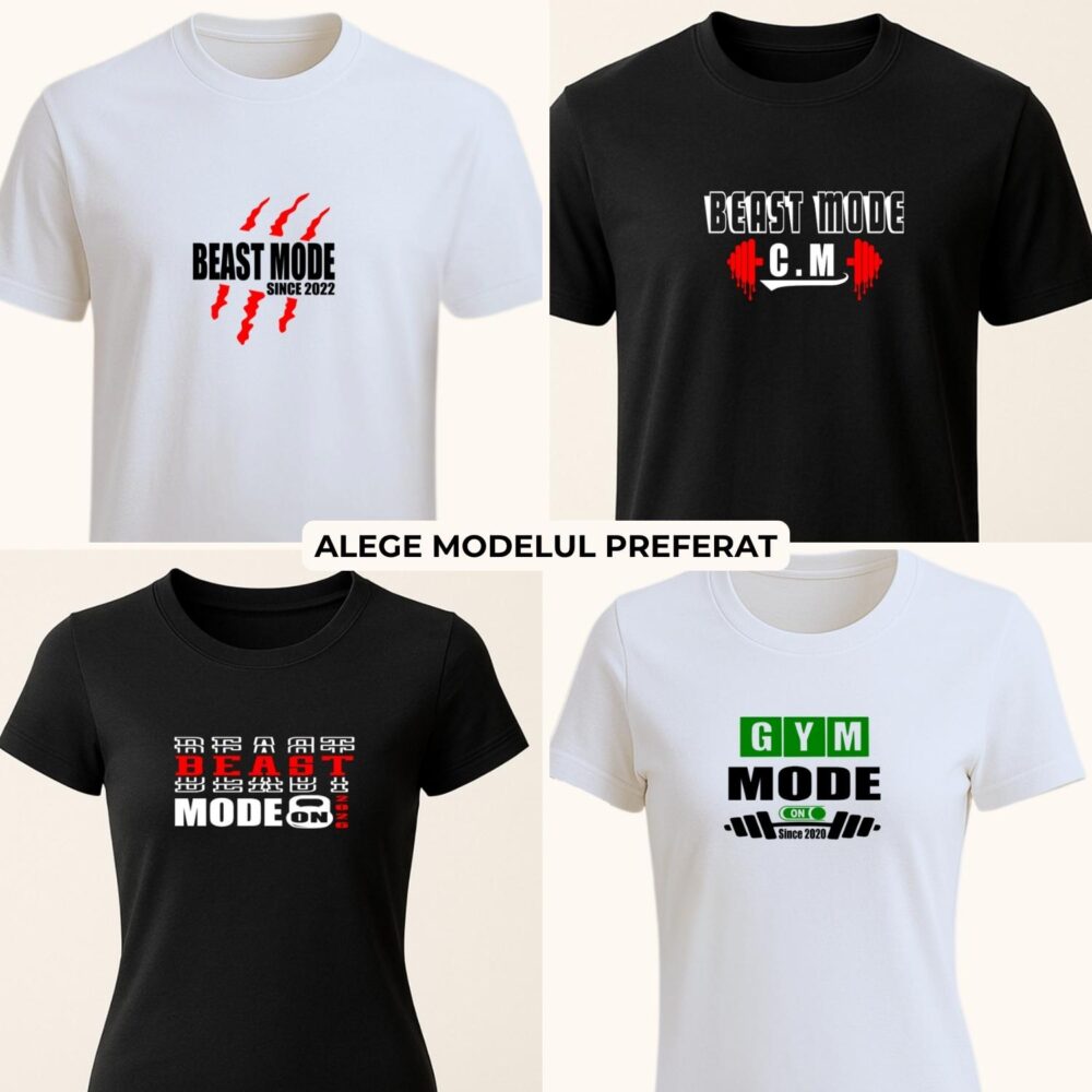 Tricou Beast Mode și Gym Mode On personalizat unisex, 4 modele pentru femei și bărbați