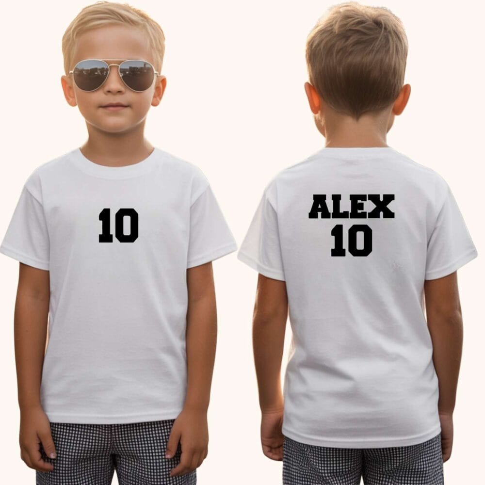 Tricou copii model Classic Sport personalizat cu numele Alex si numarul 10 fata-spate