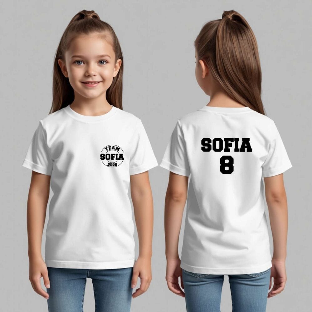 Tricou copii Team Edition badge personalizat cu numele Sofia si numarul 8 fata-spate