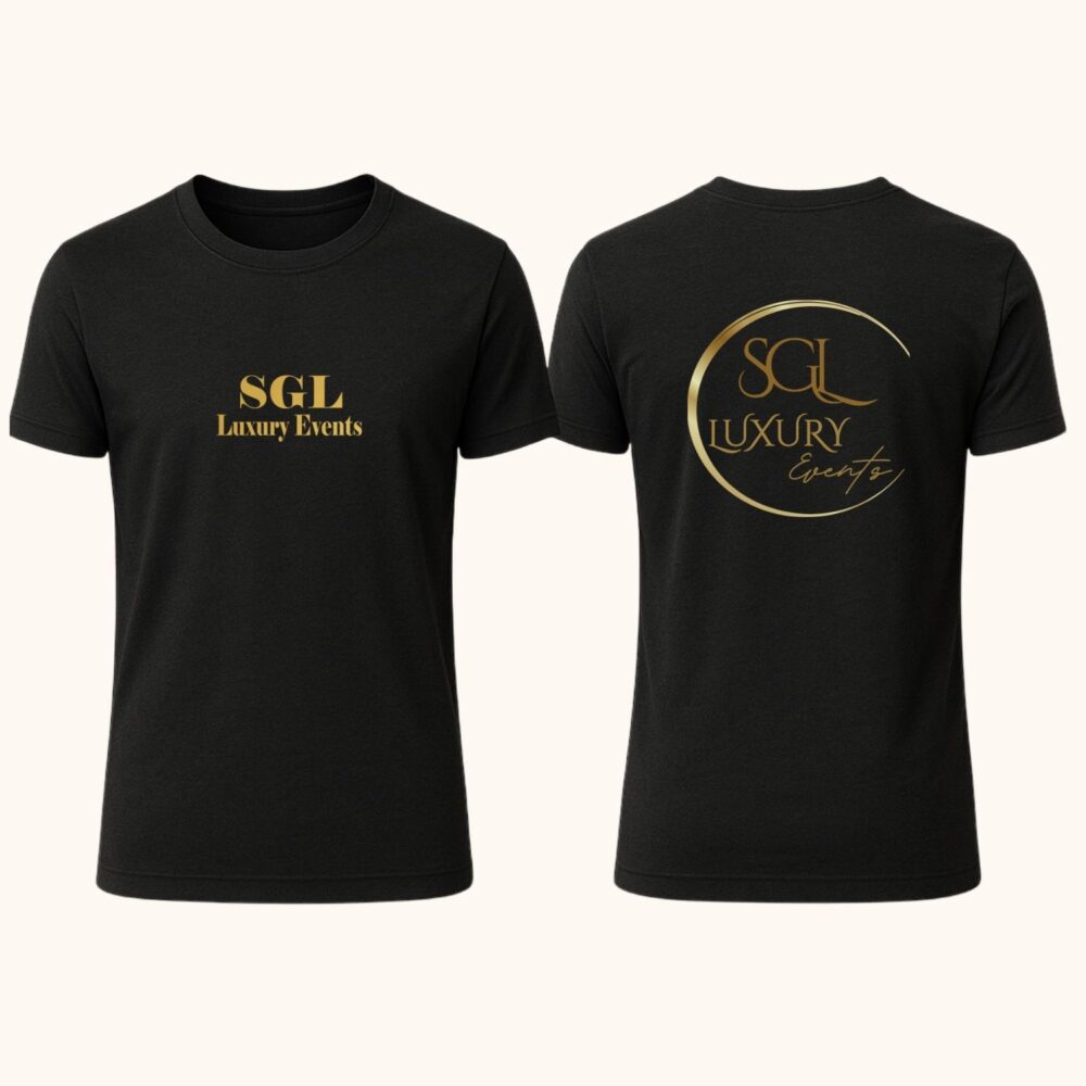 Tricou corporate unisex negru cu logo mare centru față și spate pentru branding