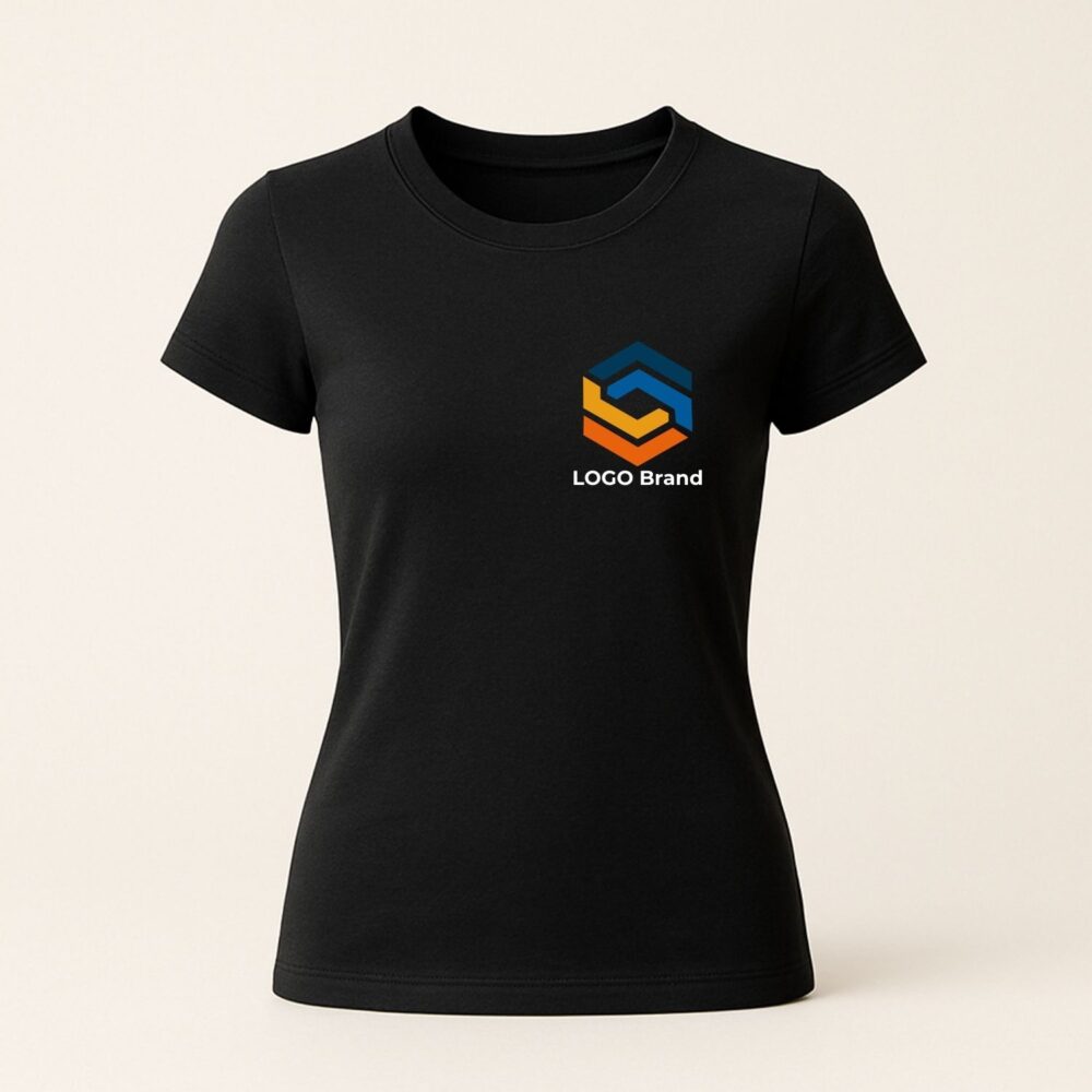 Tricou corporate unisex negru cu logo pe piept – branding profesional