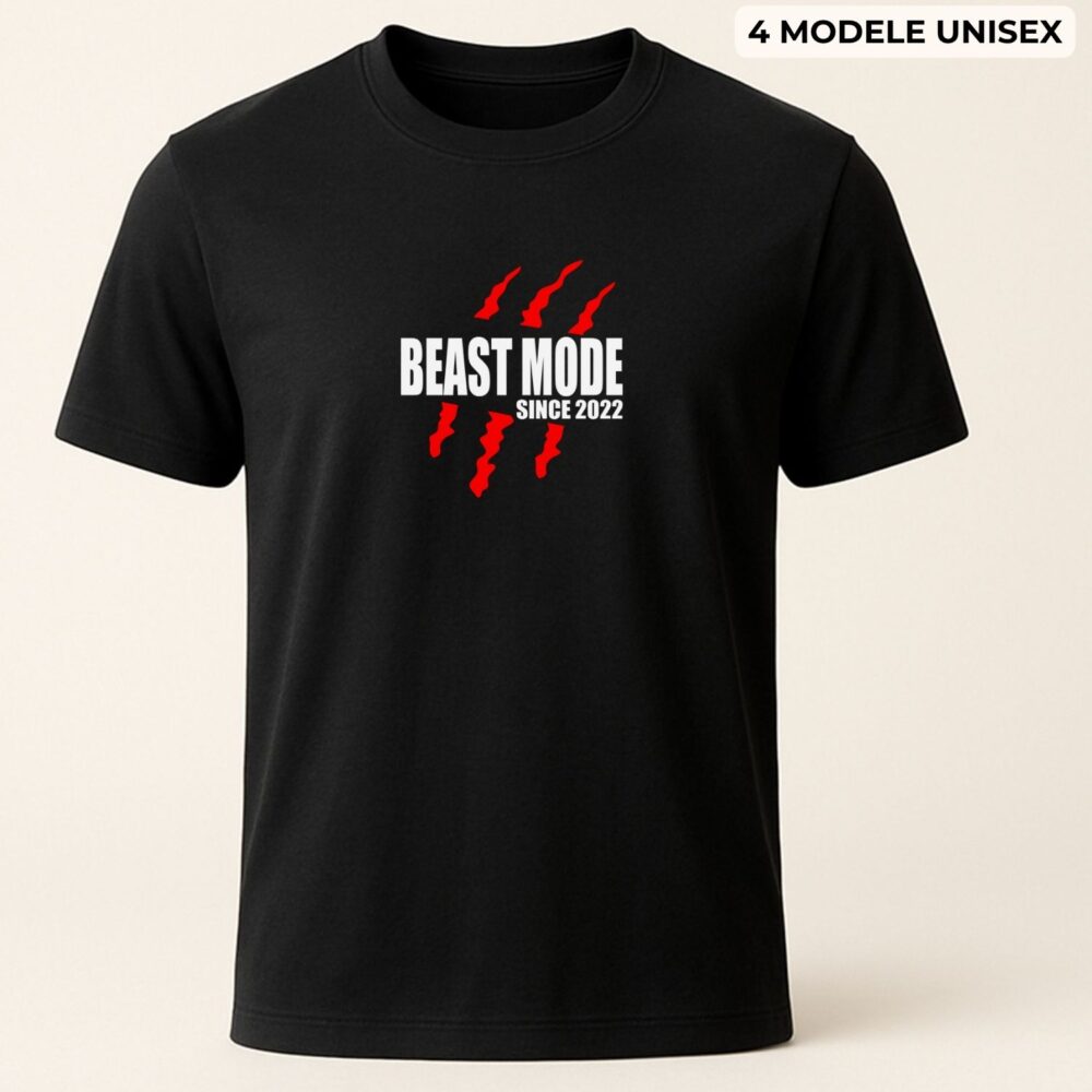 Tricou gym Beast Mode personalizat cu an pe tricou negru, cadou sport pentru sală și fitness