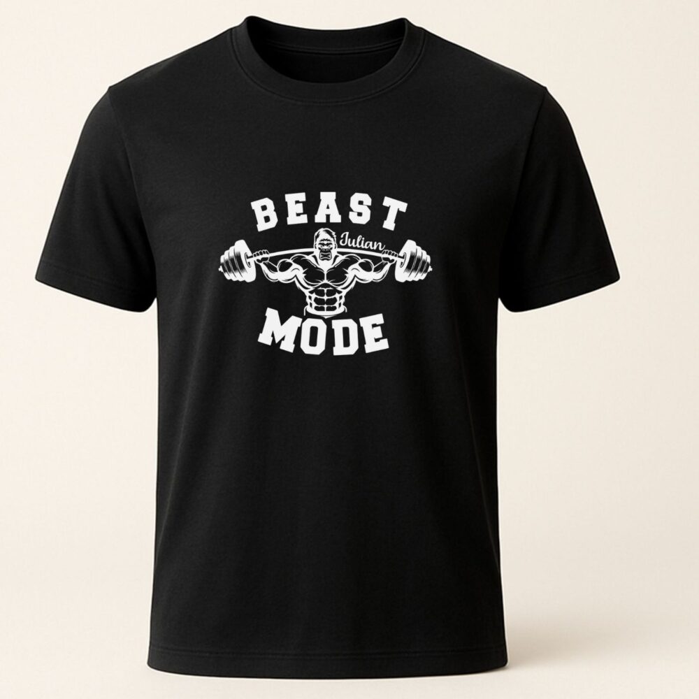 Tricou de sală personalizat unisex negru „Beast Mode”, imagine produs