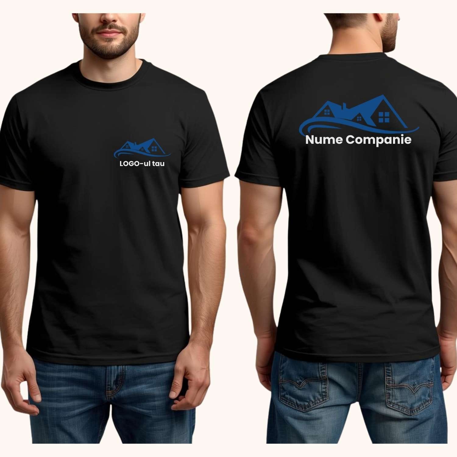 tricou-logo-companie-unisex-barbat-piept-spate-mockup-4 Tricou personalizat corporate – model bărbat, logo pe piept și pe spate, uniformă firmă