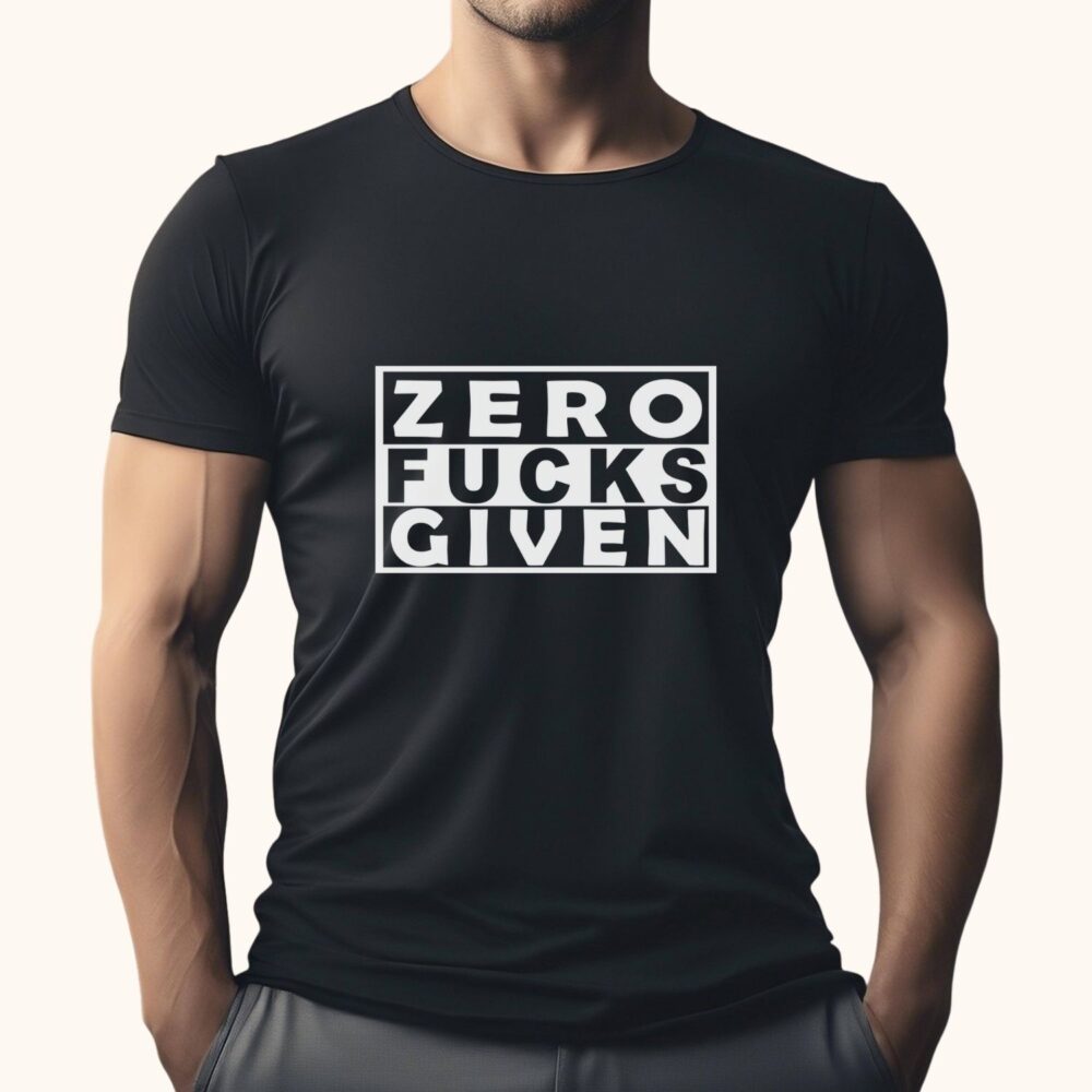 Tricou bărbați cu atitudine “Zero F*cks Given” – tricou personalizat negru, purtat de model