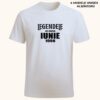Tricou născut în iunie personalizat. Model Legendele sunt născute în Iunie 1998, variantă albă unisex