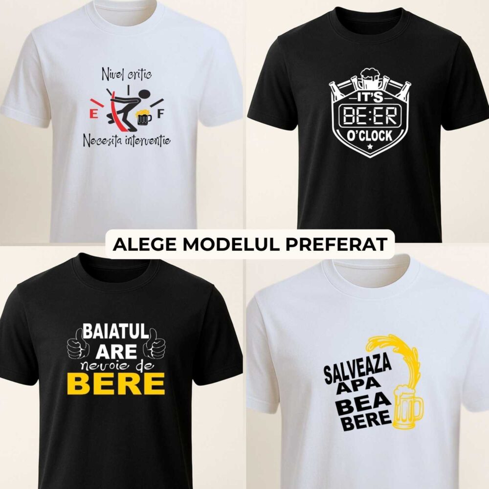 Colaj tricou personalizat pentru bărbați cu mesaj de bere – alege modelul preferat (4 modele amuzante)