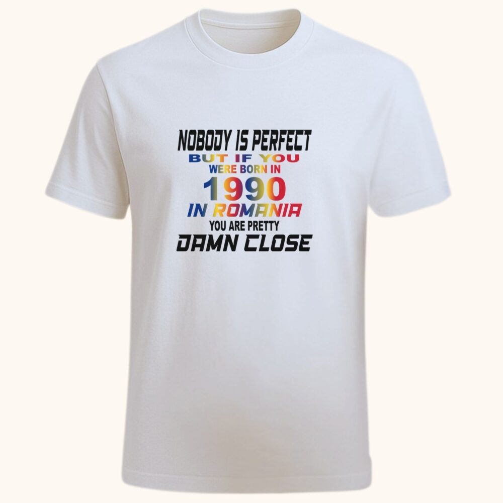 Tricou personalizat unisex Born in Romania cu an la alegere alb