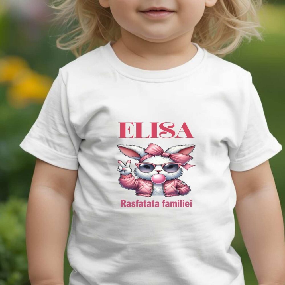 Tricou personalizat fetiță cu nume și iepuraș cool cadou adorabil pentru copii