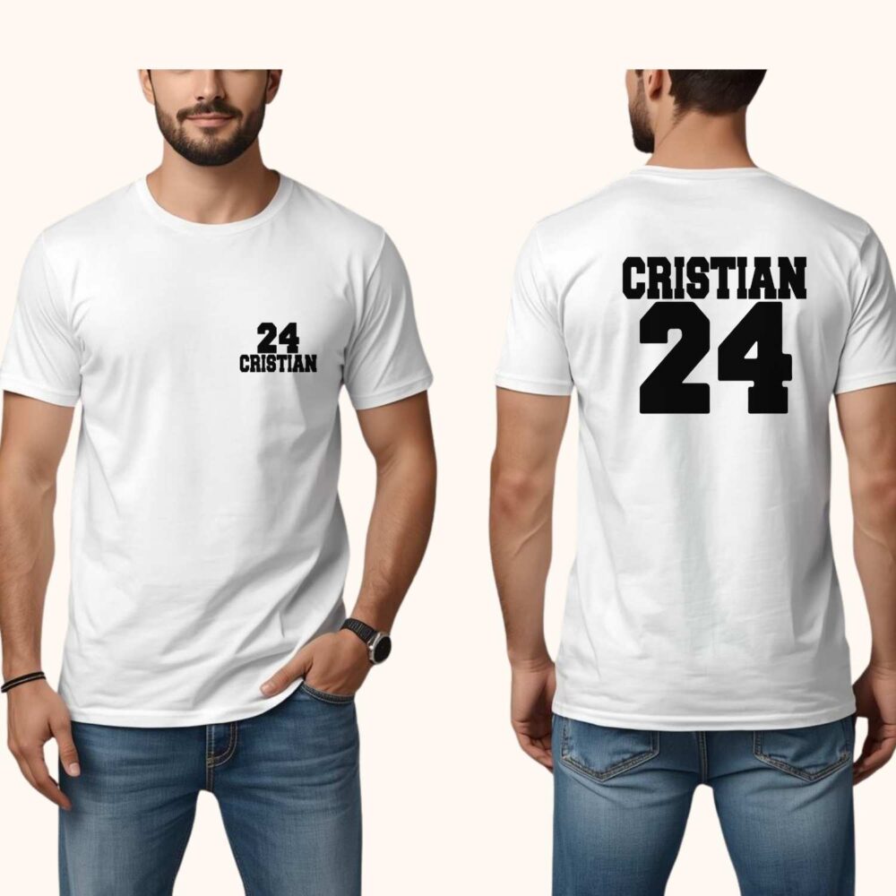 Tricou alb personalizat cu nume și număr față/spate, model clasic