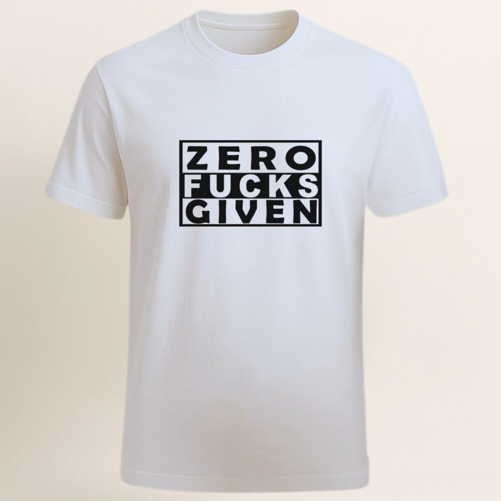 Tricou bărbați “Zero F*cks Given” – model alb, print negru