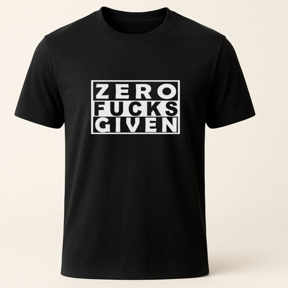 Tricou bărbați cu mesaj “Zero F*cks Given” – model negru, print alb