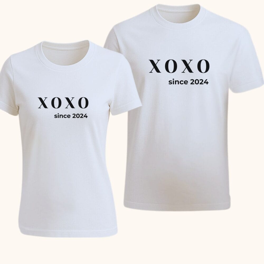 Tricouri cuplu XOXO since anul, set tricouri personalizate el si ea
