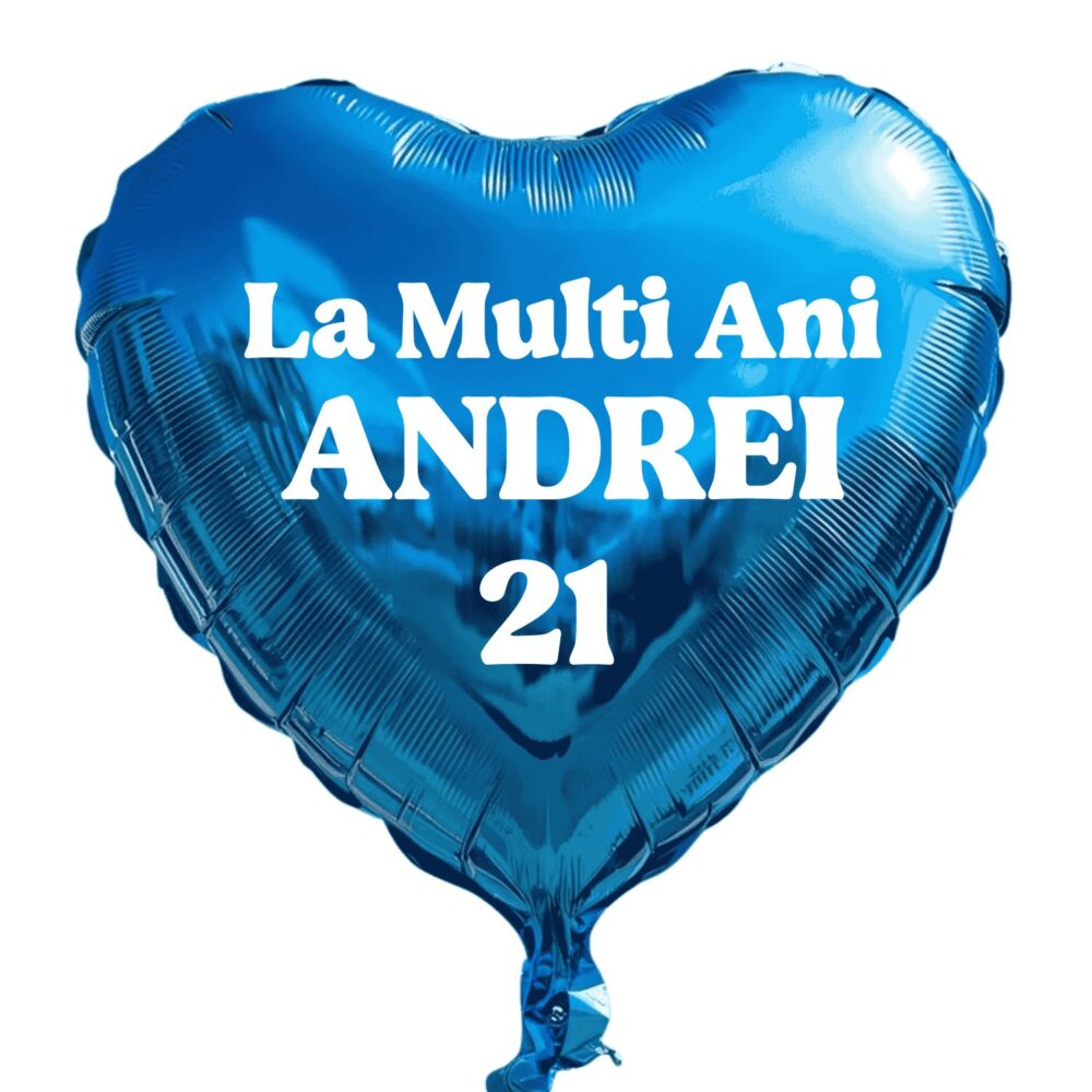Balon inimă din folie 45 cm personalizat cu mesaj La mulți ani, ideal pentru aniversări și onomastici