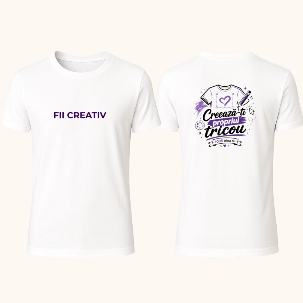 Tricou personalizat la comandă, cu imprimare față și spate. 100% ideea ta, personalizare custom cu grafica proprie, design, nume, mesaj, fotografie