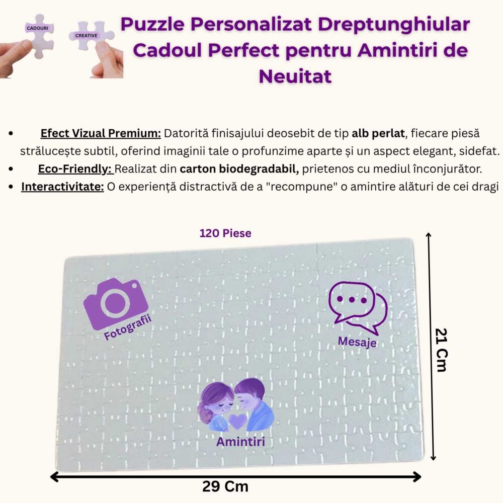 Puzzle personalizat A4, 120 piese, dimensiuni și specificații