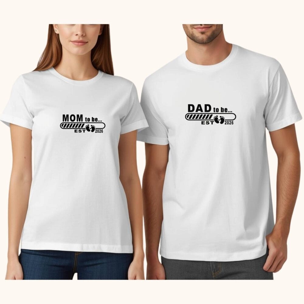 Tricouri cuplu Mom to Be și Dad to Be, model modern pentru viitori părinți