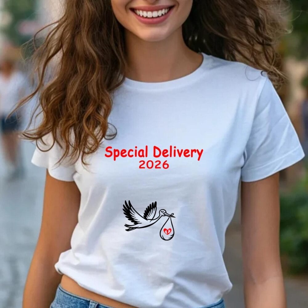 Tricou anunț sarcină Special Delivery, model creativ pentru viitoarea mămică să dea vestea că este însărcinată