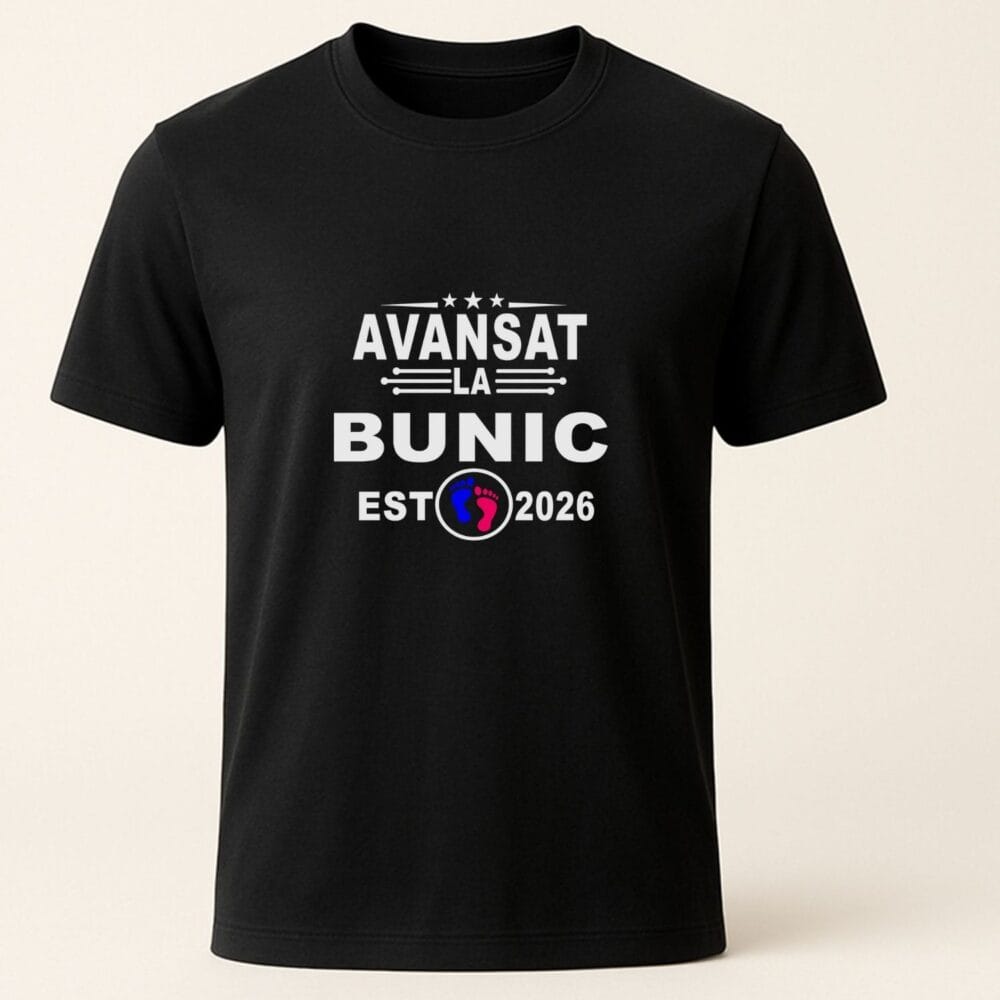 Tricou anunț sarcină personalizat Avansat la Bunic – cadou anunt bebe, model negru