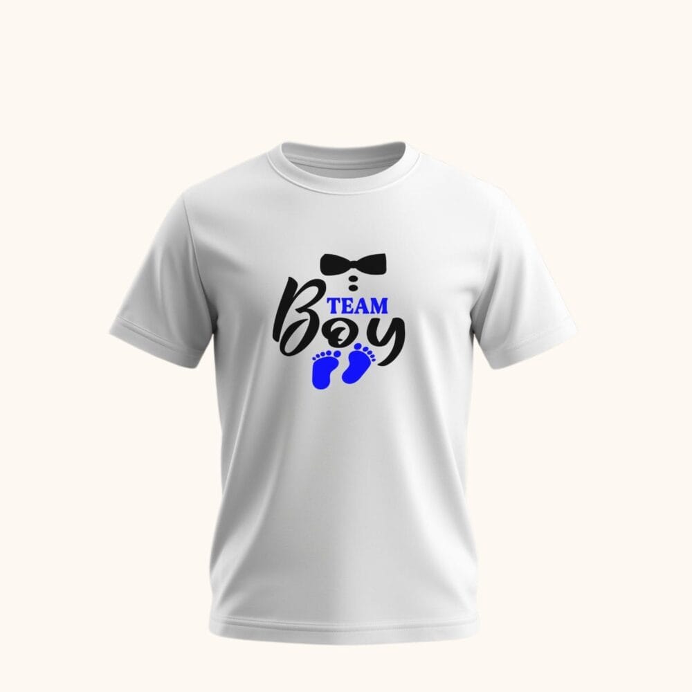 Tricou gender reveal personalizat Team Boy (alb) – pentru familie, tricou individual