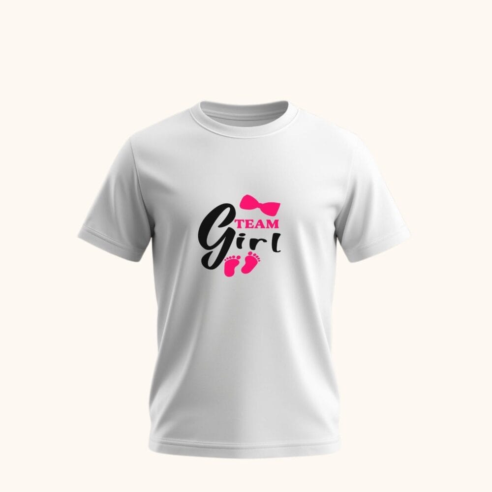 Tricou gender reveal personalizat Team Girl (alb) – pentru familie, tricou individual