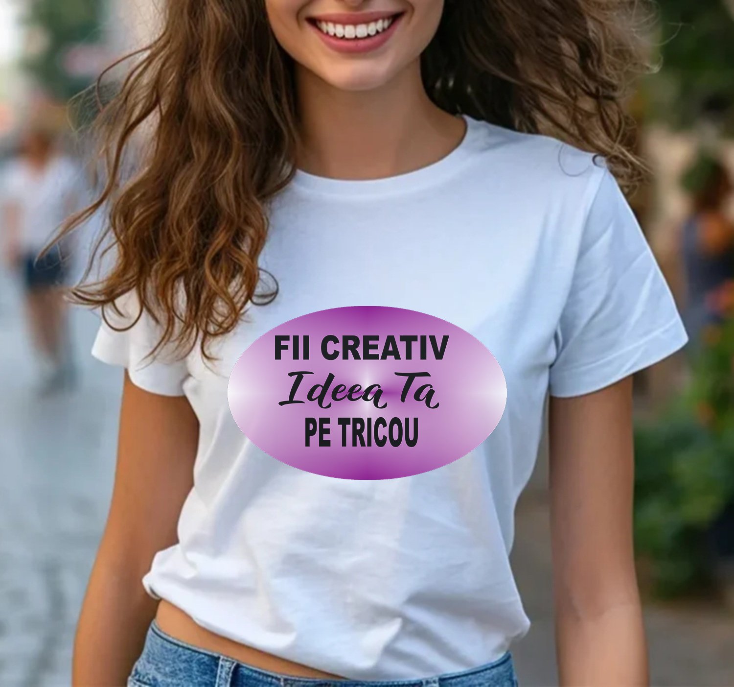 tricou-personalizat-cu-propriul-design-la-alegere-1 Model poarta tricou alb personalizat la alegere, cu text propiu, imagine sau mesaj la alegere. Tricou custom, personalizat online pentru orice ocazie.