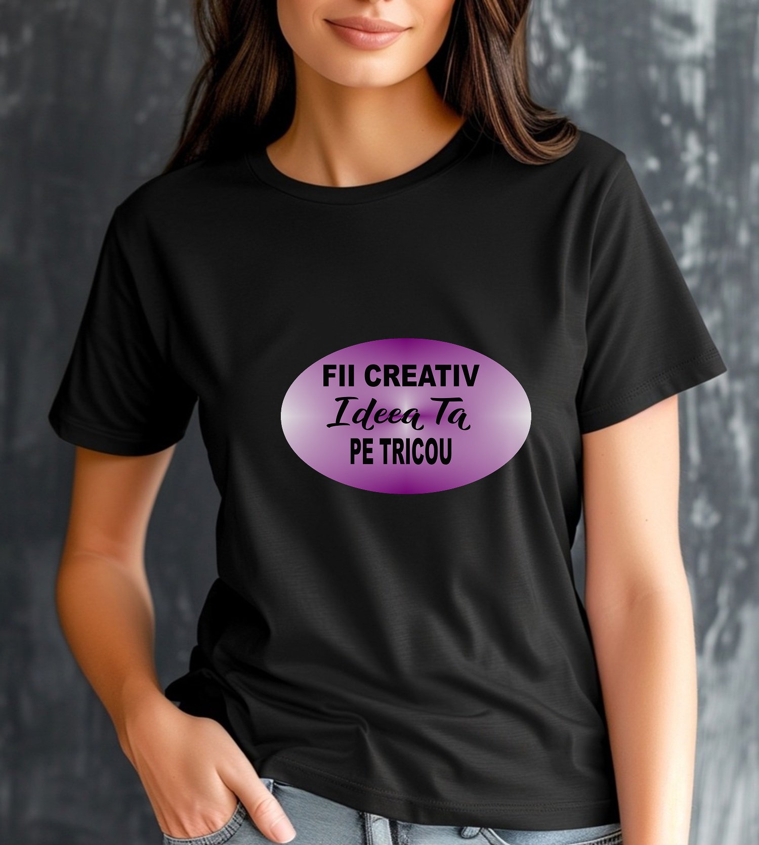 tricou-personalizat-cu-propriul-design-la-alegere-2 Model poarta tricou din bumbac negru, personalizat la alegere, cu text propiu, imagine sau mesaj la alegere. Tricou custom, personalizat online pentru orice ocazie.