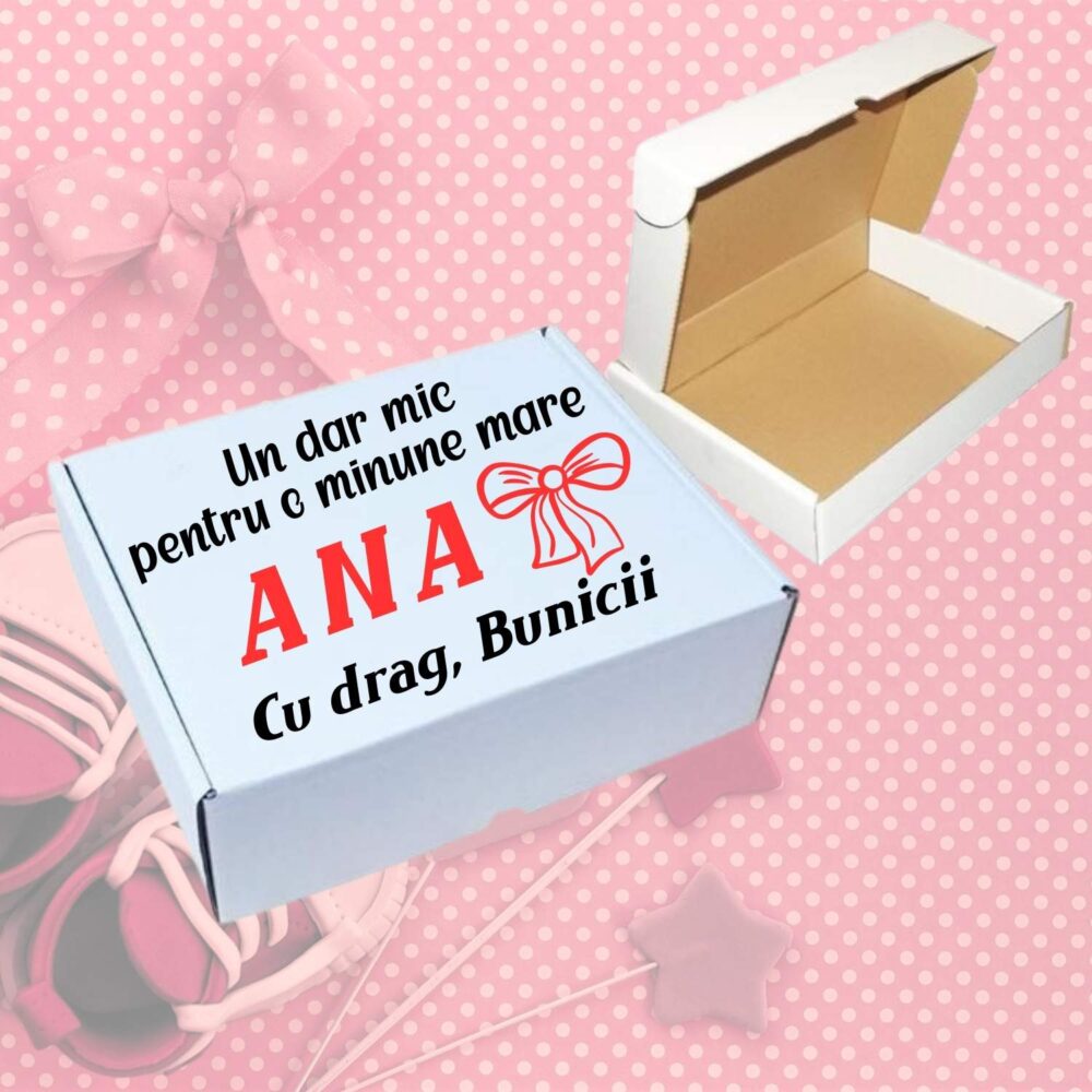 Cutie cadou personalizată pentru fetiță – „Un dar mic pentru o minune mare Ana, cu drag Bunicii”