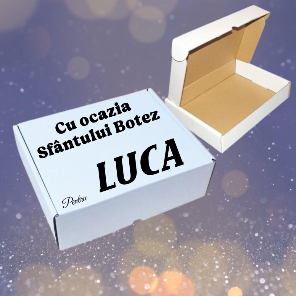 Cutie cadou personalizată pentru botez – „Cu ocazia Sfântului Botez Luca”