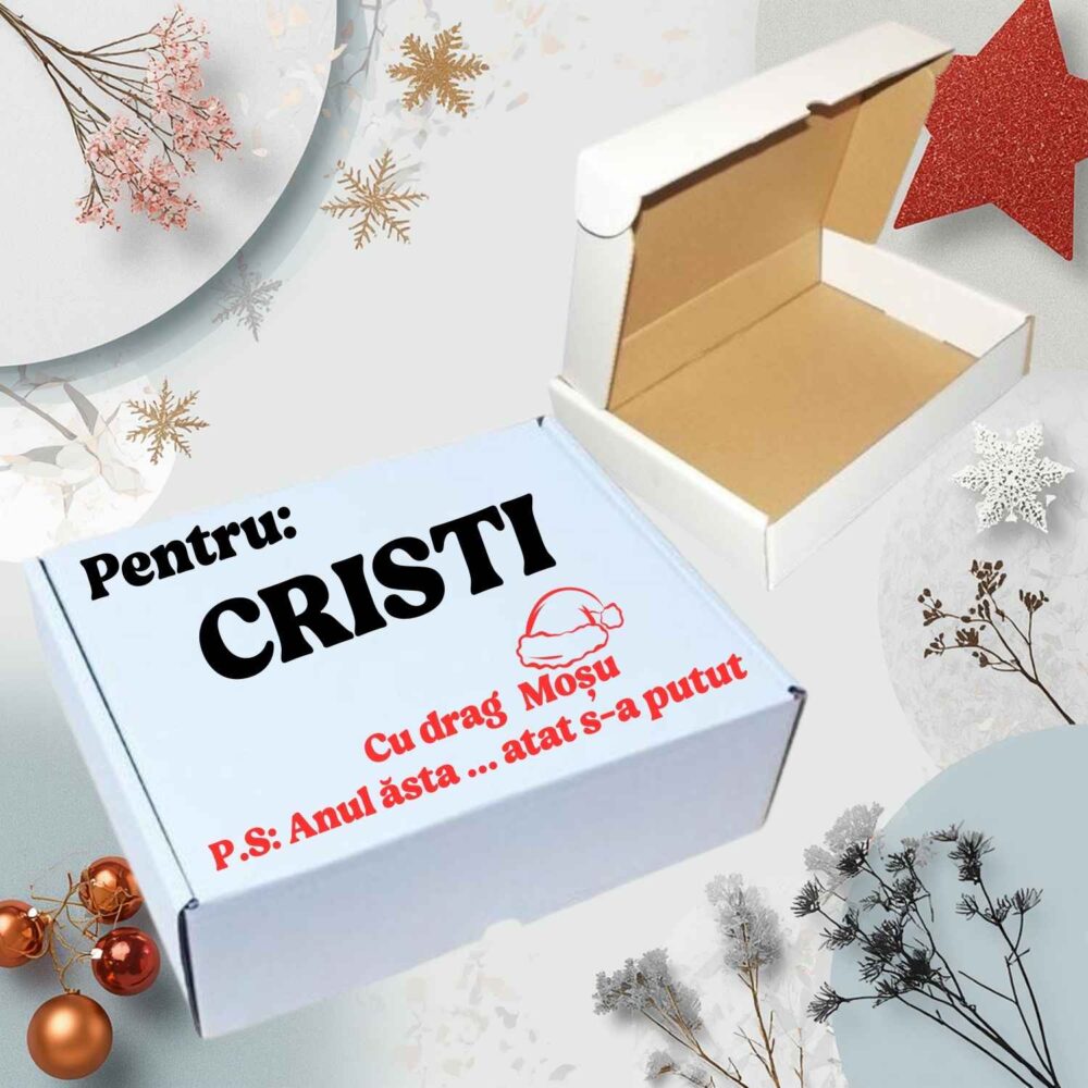 Cutie cadou Crăciun personalizată cu mesaj amuzant de la Moș Crăciun