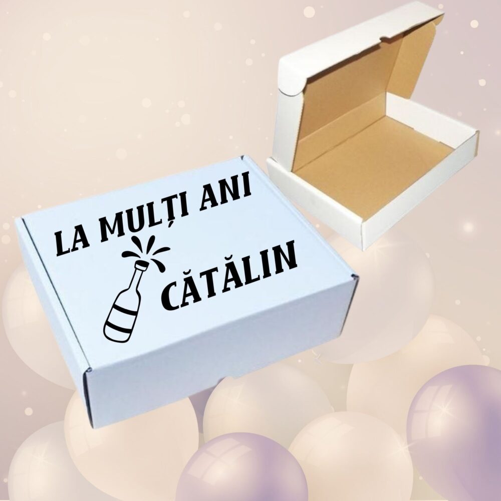 Cutie cadou aniversare personalizată cu nume și mesaj