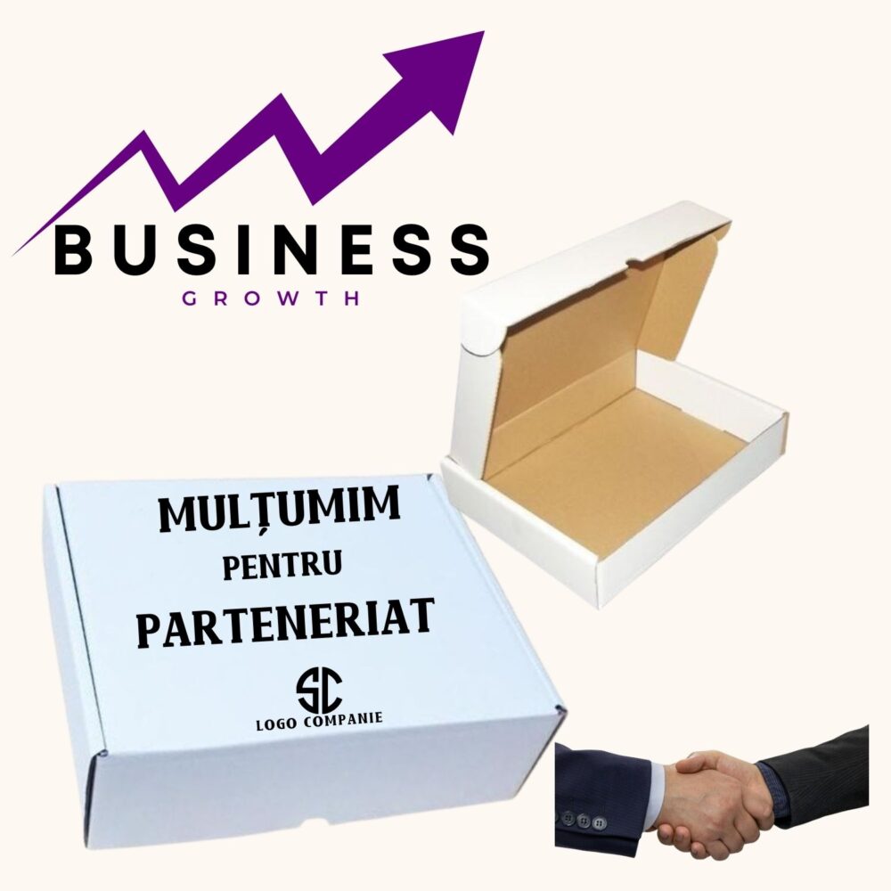 Cutie cadou personalizata pentru companii cu mesaj Multumim pentru parteneriat
