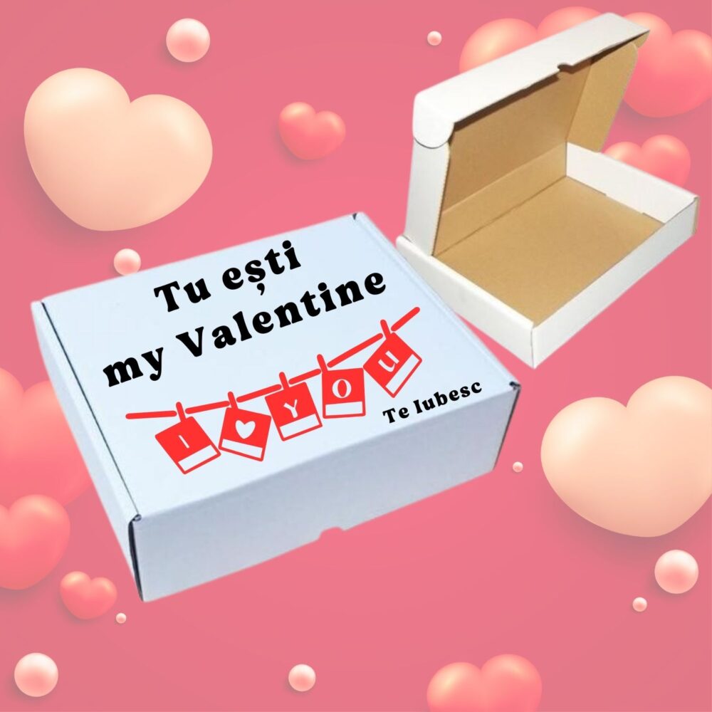 Cutie cadou personalizată Valentine’s Day cu mesaj „Tu ești my Valentine”