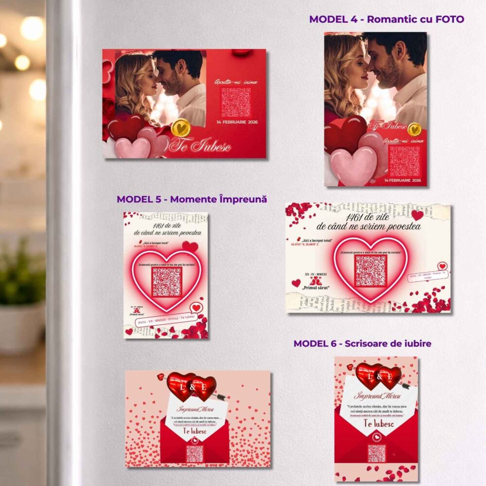 Modele magnet cu mesaj vocal romantic personalizat 0x15 – cu foto, inimă QR și scrisoare de iubire