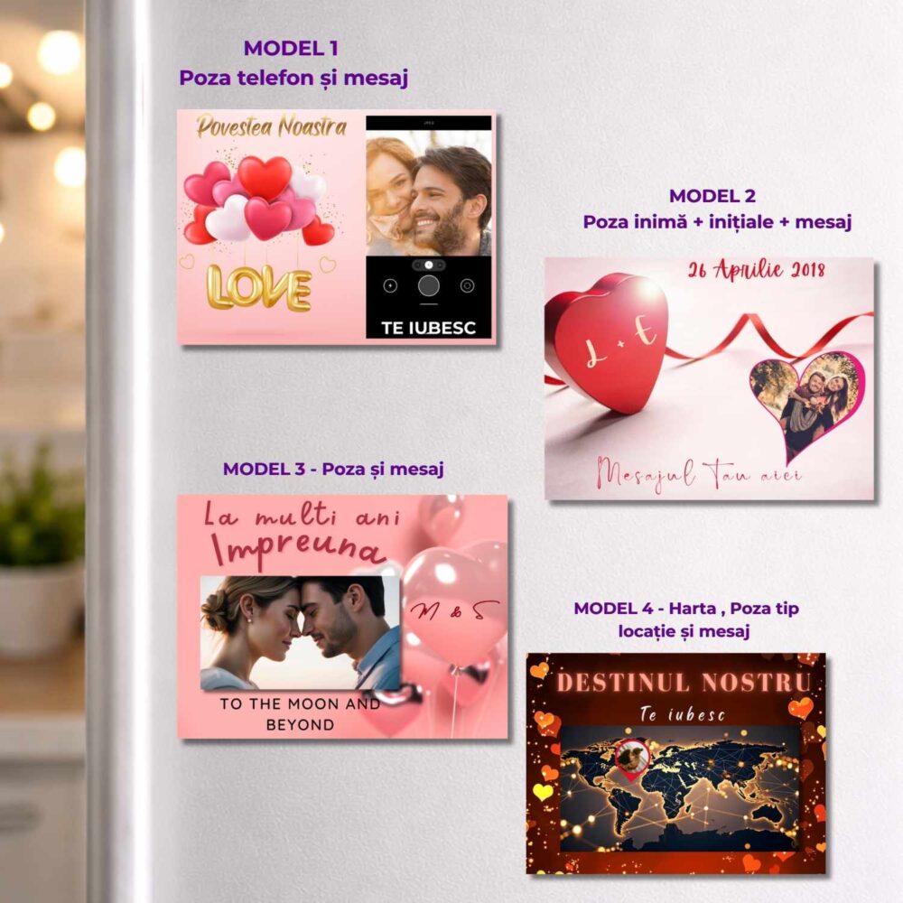 Modele magnet romantic personalizat – poză telefon, inițiale, mesaj, hartă