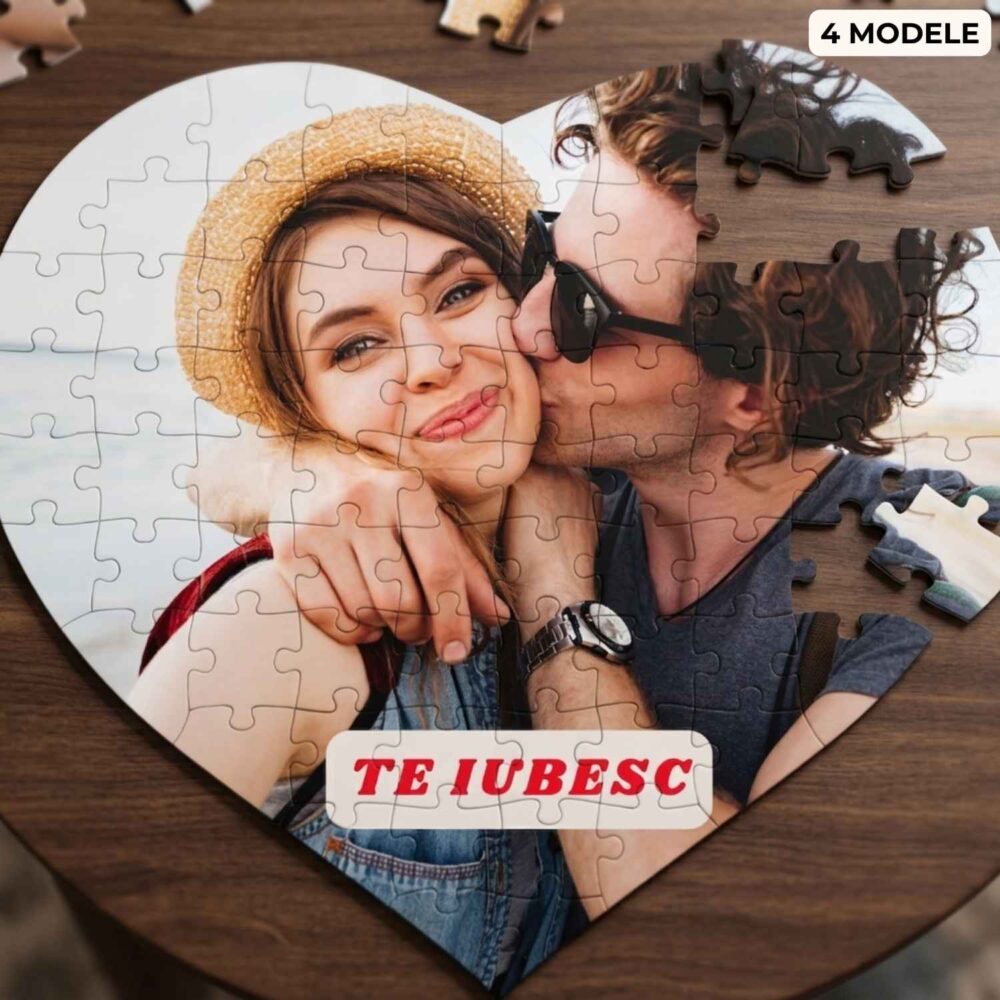 Puzzle inimă personalizat pentru cuplu cu poză și mesaj Te iubesc, 50 piese, cadou romantic pentru iubit sau iubită