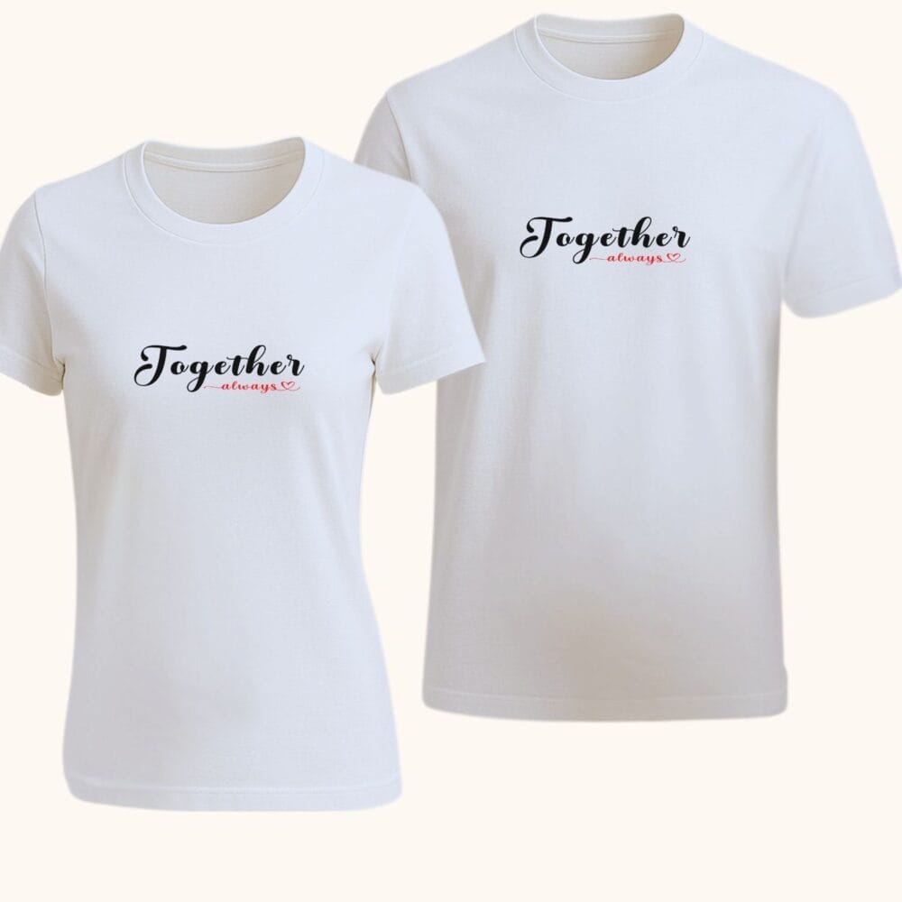 Tricouri cuplu romantic minimal Together – set personalizat pentru el si ea