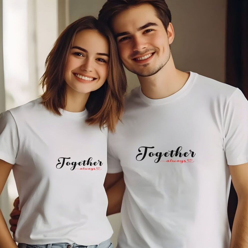 Tricouri cuplu romantic minimal Together – idee cadou pentru Valentine’s Day
