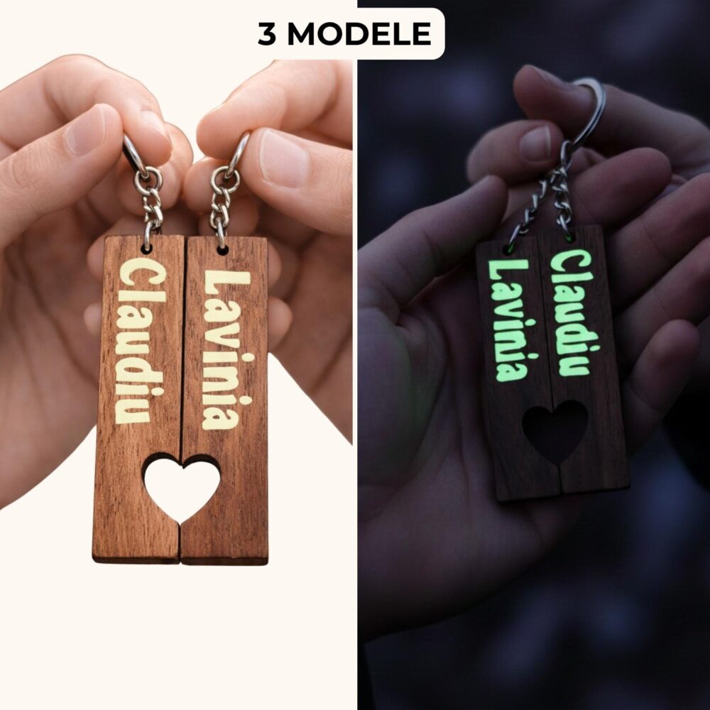 Brelocuri Glow in the dark personalizate cu nume sau inițiale. Cadou matching cu efect WOW pentru orice ocazie.