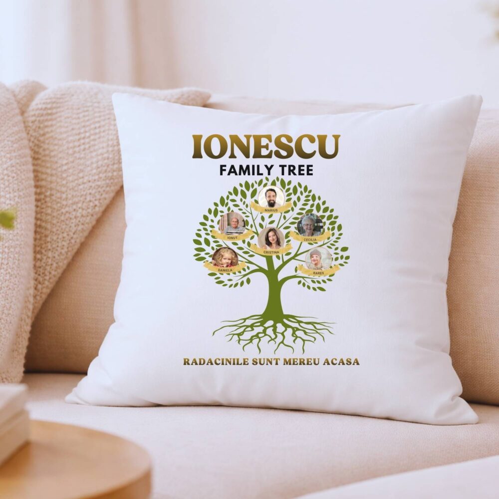 Perna personalizata cu arbore genealogic si nume familie 40x40 – decor casa, cadou familie