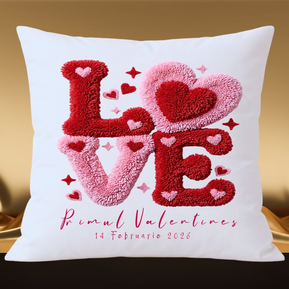 Pernă personalizată LOVE Primul Valentines și dată – cadou iubit iubită Valentine’s day și Dragobete