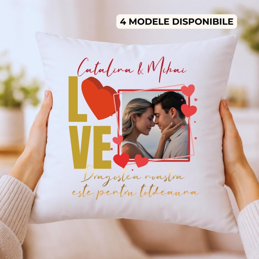 Perna personalizata patrata cu fotografie, mesaj și nume. Cadou romantic cu amintiri