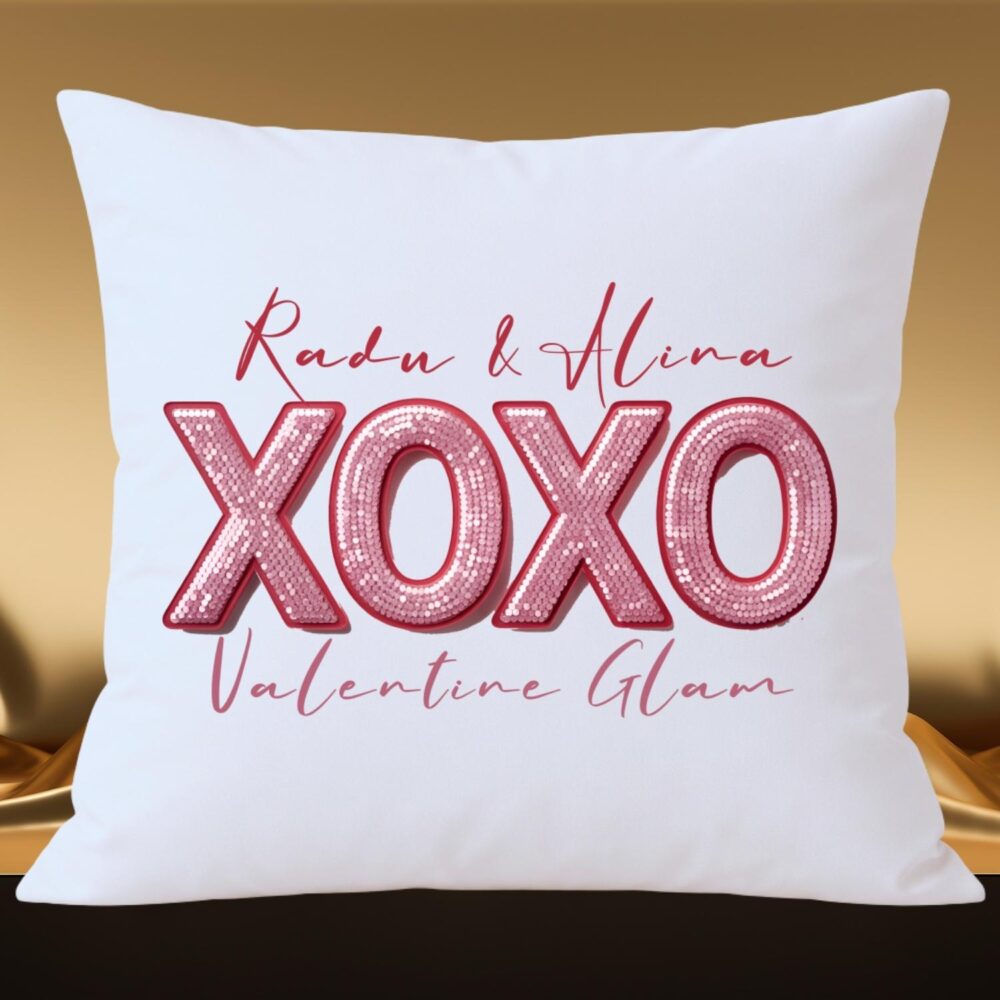 Pernă personalizată XOXO Valentine Glam cu nume, dată sau mesaj special