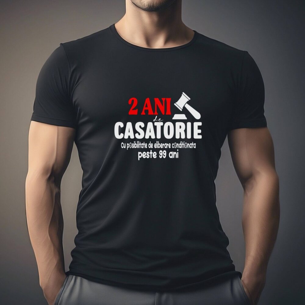 Tricou aniversare căsătorie amuzant pentru bărbat – 2 ani de căsătorie, cadou aniversar